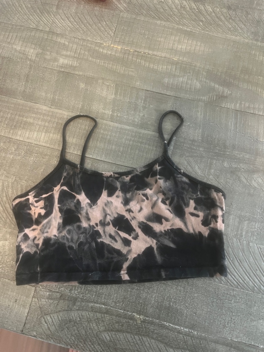 ROMWE Black & Tan Tie-Dye Spaghetti Strap Crop Cami